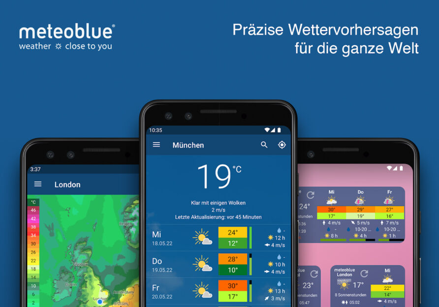 Handy mit geöffneter meteoblue App
